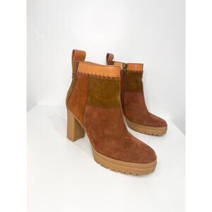 Anthropologie See By Chloe Polina Patchwork Suede Ankle Boots Platform Heel 11